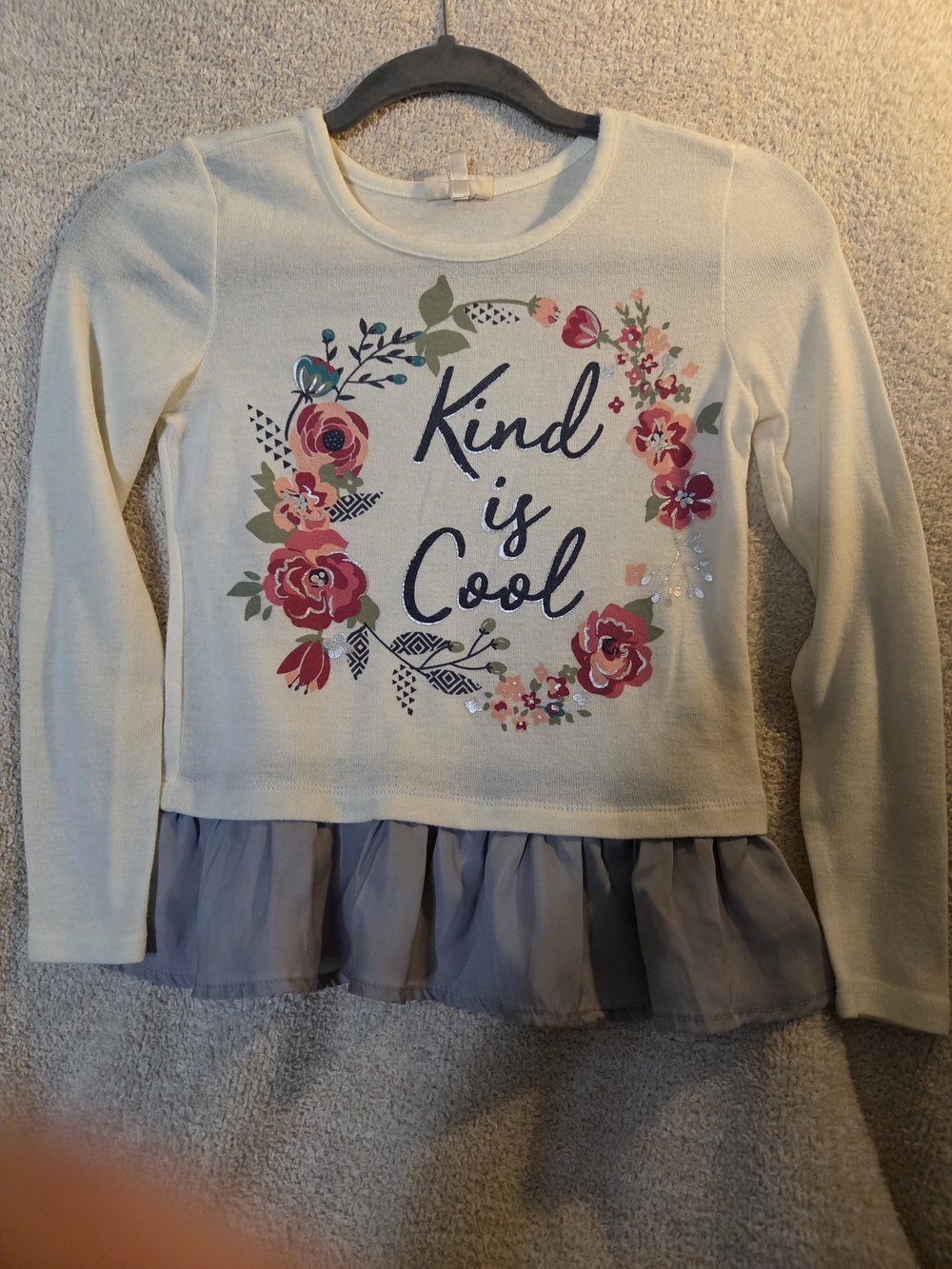 Self Esteem Cream Long Sleeve 'Kind is Cool' Floral Top with Gray Peplum